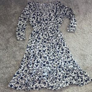 White dress with blue floral